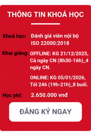 khóa học đánh giá viên nội bộ iso 22000