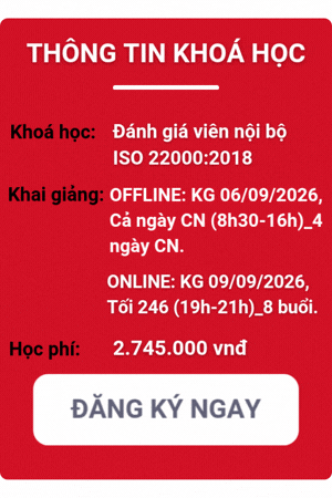 khóa học đánh giá viên nội bộ iso 22000
