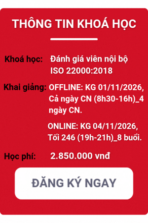 khóa học đánh giá viên nội bộ iso 22000